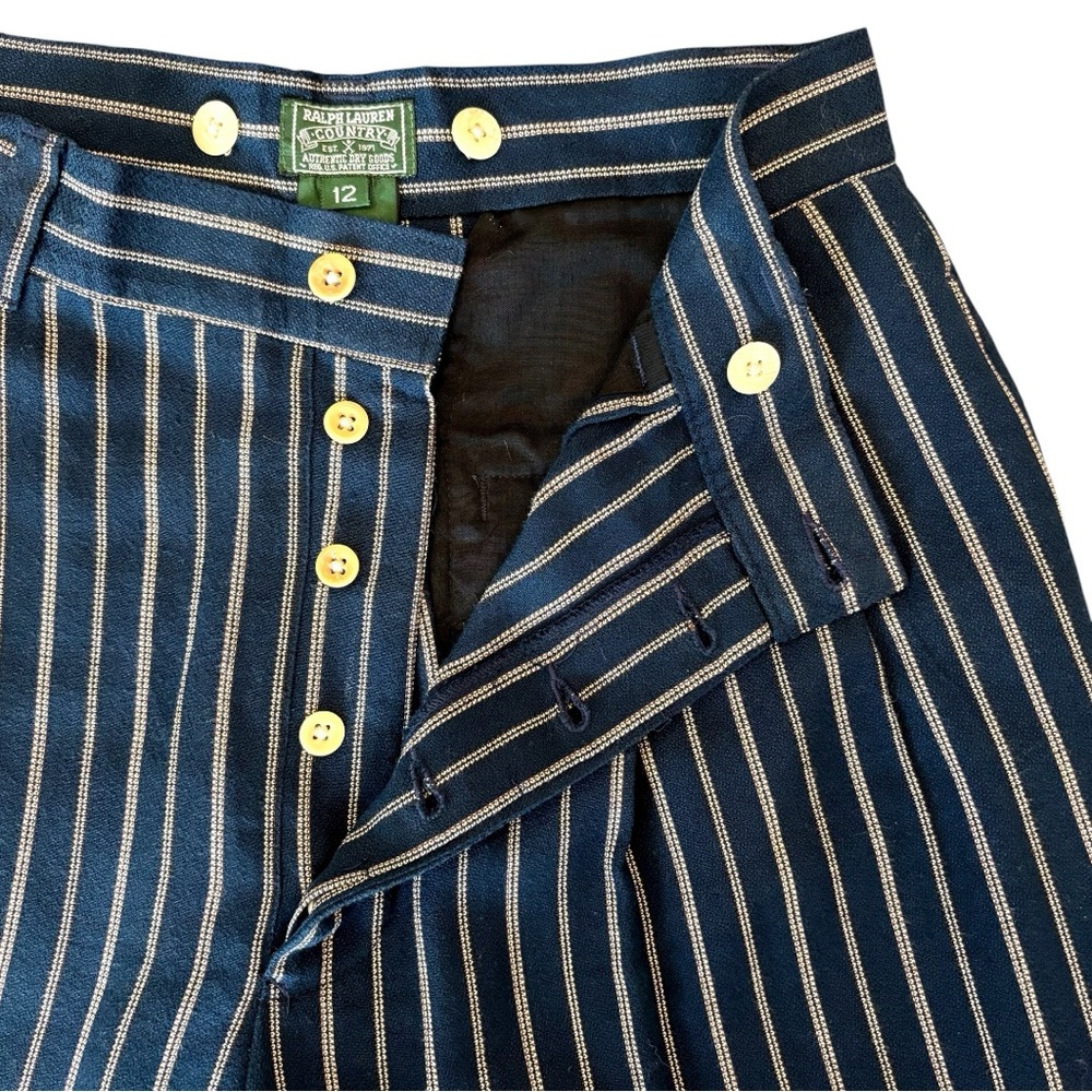 Ralph Lauren Country RARE Vintage High Waist Pinstripe Pleated Trousers Navy 12 - Picture 7 of 14